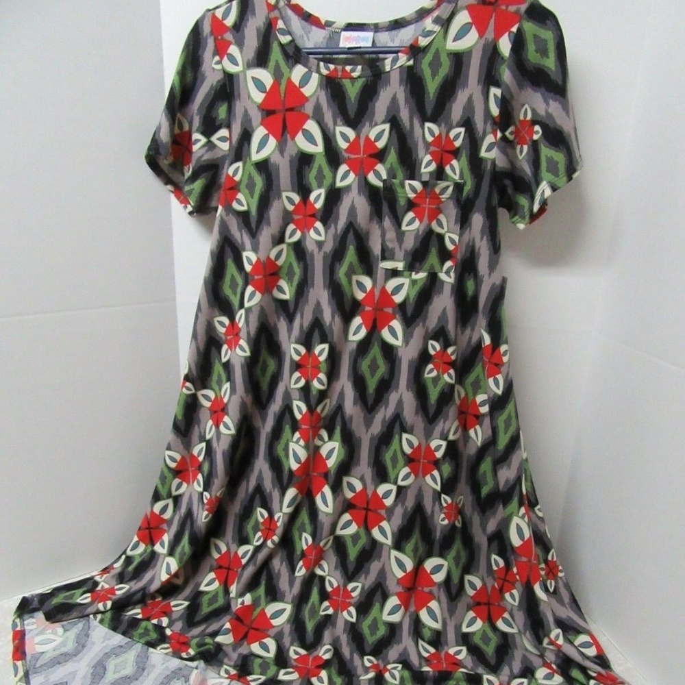 LuLaRoe Carly Dress Gray Black Gray Rust New XS